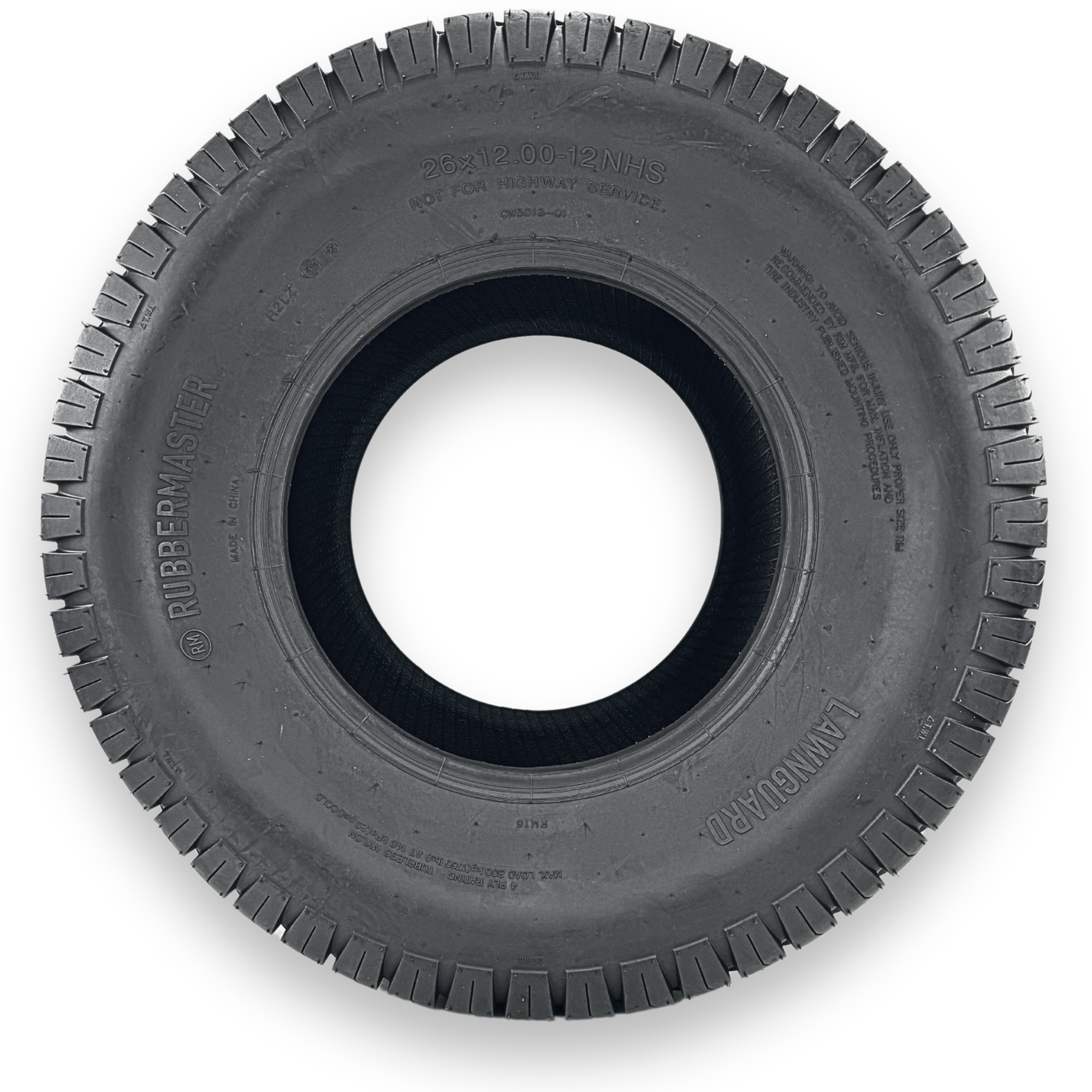 RubberMaster, Lawnguard 4 Ply Turf Tire 26x12.00-12 Tire Diameter 25.51 in, Model# 450448
